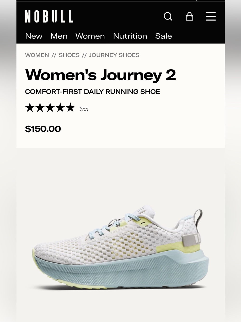 NOBULL Journey 2 Womens Running Shoes Sz 8 Mineral White/Blu Haze New W/O Box!